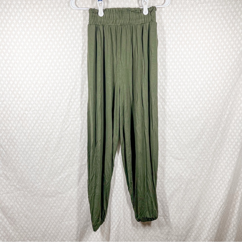Free People‎ Beach Dark Green Rayon High Rise Harem Pants